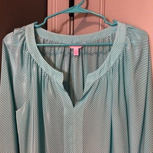 NWOT Lilly Pulitzer Turquoise Striped Silk Blouse